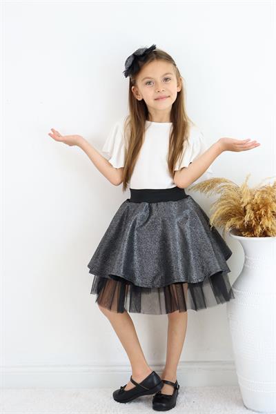 Kız Çocuk Tütü Etek Gümüş Gri Simli Taçlı Set 23 Nisan 29 Ekim Doğum Günü Kıyafeti