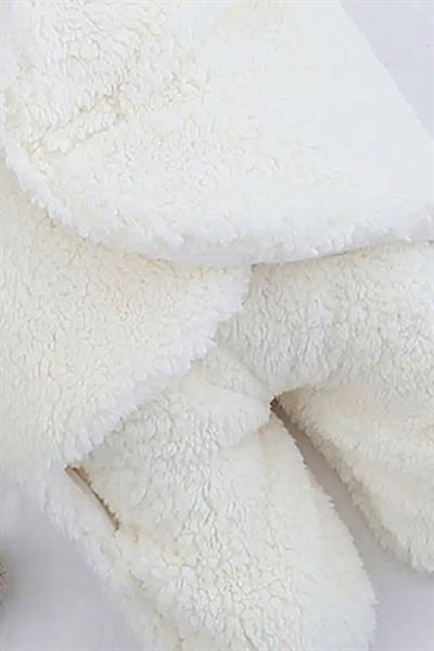 0-12 Ay Unisex Bebek Kapüşonlu Kulaklı Peluş Kundak Battaniye Uyku Tulumu Beyaz Kışlık