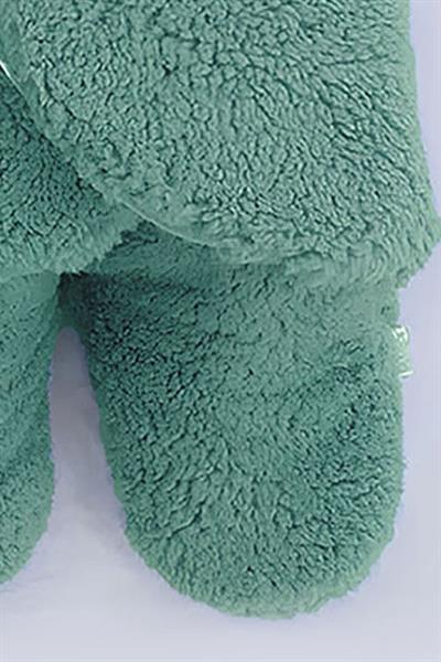 0-12 Ay Unisex Bebek Kulaklı Kapüşonlu Peluş Kundak Battaniye Uyku Tulumu Yeşil Kışlık