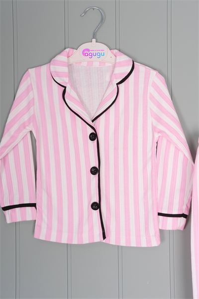 443100 Pembe Çizgili Yakalı Pijama Takım