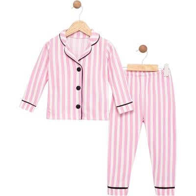 443100 Pembe Çizgili Yakalı Pijama Takım