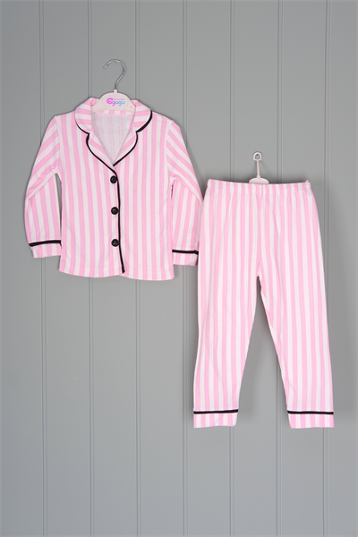 443100 Pembe Çizgili Yakalı Pijama Takım