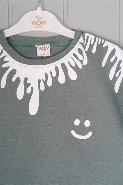 443558  Kışlık Damlayan Baskılı Sweat Yeşil