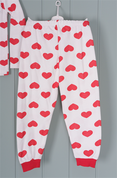 450455 Kalpli Love Pijama Takım Kırmızı Kalp Desenli