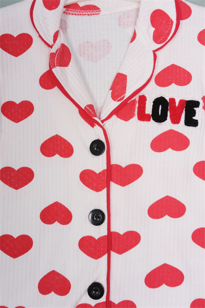450455 Kalpli Love Pijama Takım Kırmızı Kalp Desenli