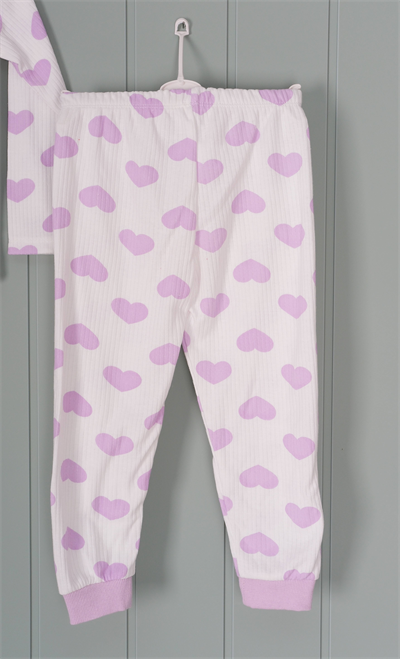 450455 Kalpli Love Pijama Takım Mor Kalp Desenli