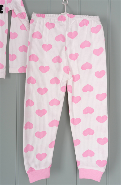 450455 Kalpli Love Pijama Takım Pembe Kalp Desenli