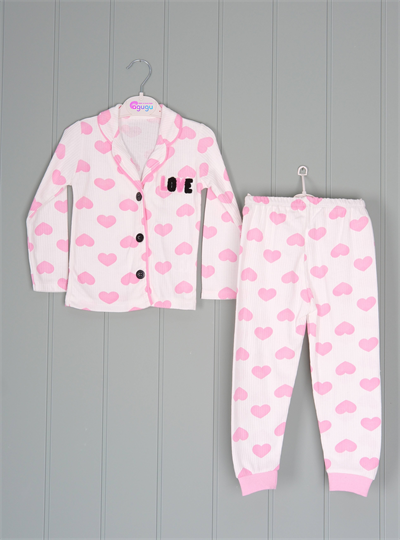 450455 Kalpli Love Pijama Takım Pembe Kalp Desenli