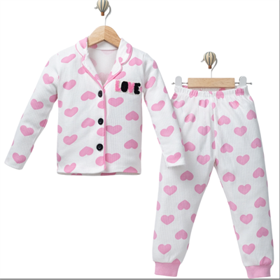 450455 Kalpli Love Pijama Takım Pembe Kalp Desenli