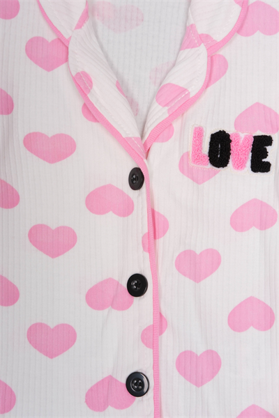 450455 Kalpli Love Pijama Takım Pembe Kalp Desenli