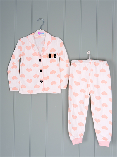 450455 Kalpli Love Pijama Takım Yavru Ağzı Kalp Desenli
