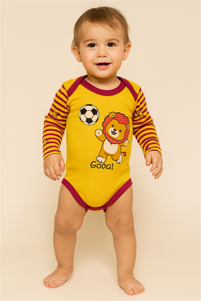 Aslan Baskılı Sarı Uzun Kollu Bebek Body