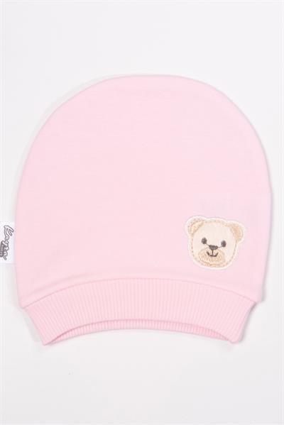 Ayı Nakışlı Bebek Şapka Pembe