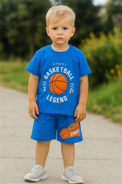 Basketbol Temalı Şortlu Yazlık Takım Koyu Mavi