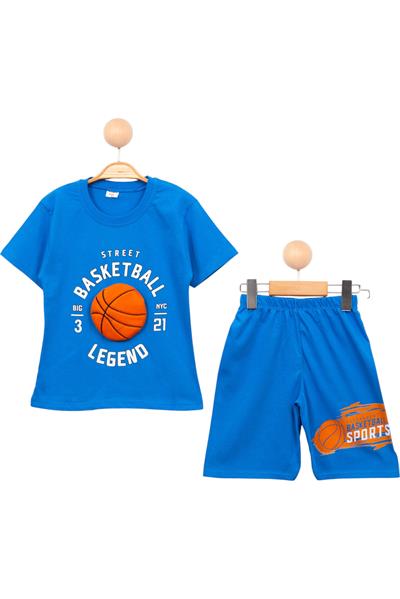 Basketbol Temalı Şortlu Yazlık Takım Koyu Mavi