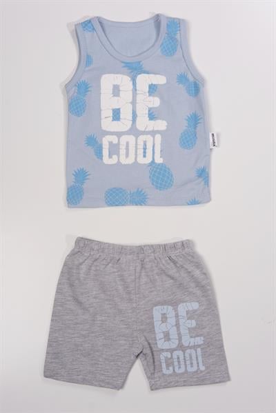 Be Cool Baskılı Askılı Şortlu Erkek Bebek Takımı Mavi
