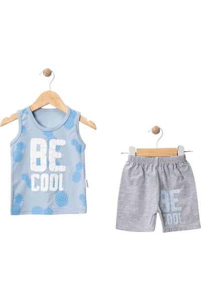 Be Cool Baskılı Askılı Şortlu Erkek Bebek Takımı Mavi