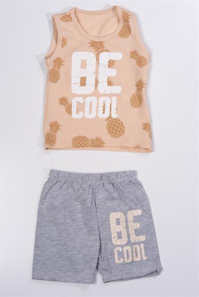 Be Cool Baskılı Askılı Şortlu Erkek Bebek Takımı Kahverengi