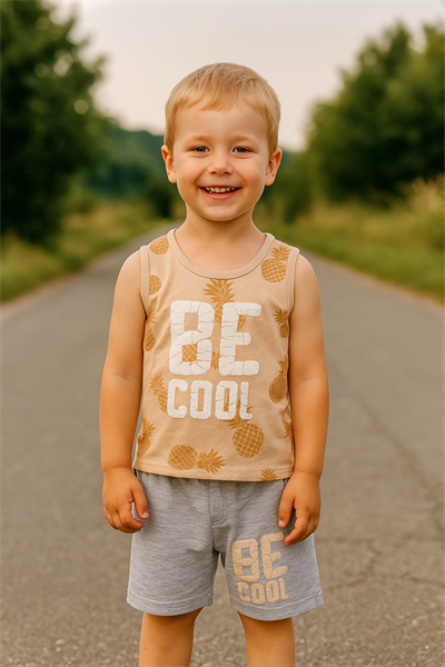 Be Cool Baskılı Askılı Şortlu Erkek Bebek Takımı Kahverengi