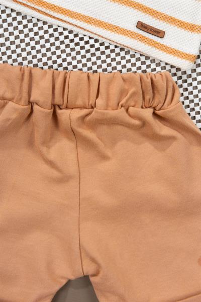 Çizgili Polo Yaka Şortlu Yazlık Erkek Takım Tarçın