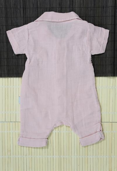 Düğmeli Kısa Kollu Müslin Bebek Tulum Gül Kurusu