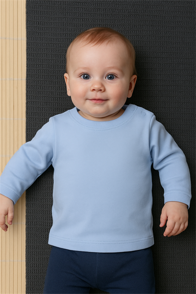 Düz Uzun Kollu Body Mavi