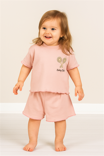 Fırfır Detaylı Baby Club Kız Bebek Şortlu Takım Gül Kurusu