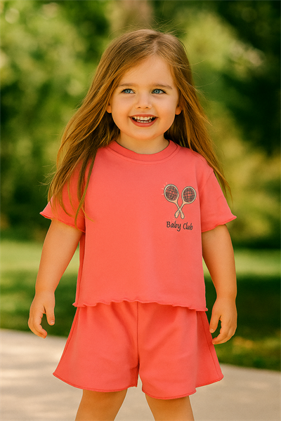Fırfır Detaylı Baby Club Kız Bebek Şortlu Takım Pembe