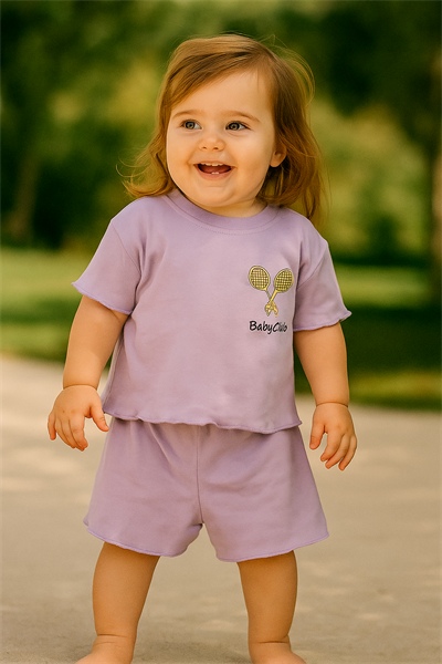Fırfır Detaylı Baby Club Kız Bebek Şortlu Takım Lila