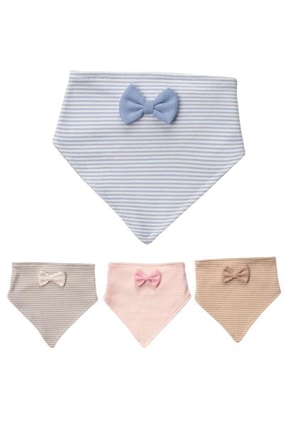 Fiyonklu 4'lü Çizgili Bandana Bebek Mama Önlüğü