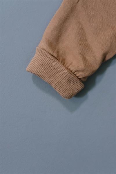 Sevimli Ayıcık ve Hi Desenli Çizgili Sweatshirt ve Mavi Alt Eşofman Takımı Kahve