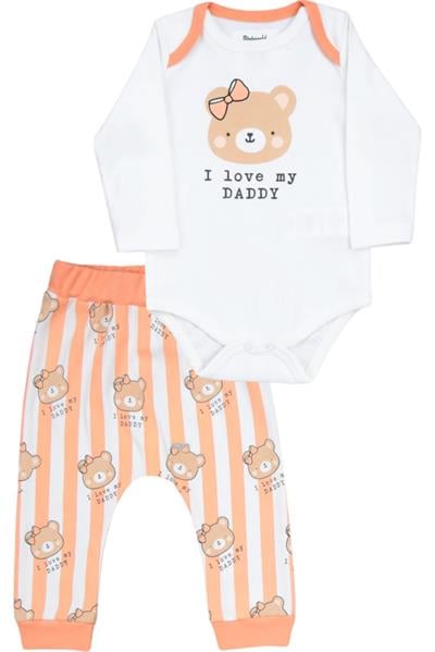 I Love My Daddy Ayıcık Desenli Kız Bebek 2li Body Takımı Turuncu