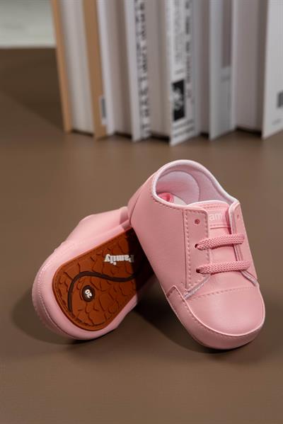 İlk Adım Ayakkabısı Yumuşak Tabanlı Bağcıklı Kız Bebek Ayakkabı/Patik Pudra Pembe
