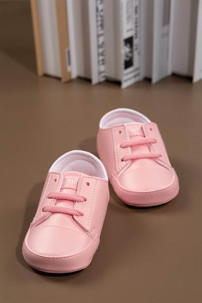 İlk Adım Ayakkabısı Yumuşak Tabanlı Bağcıklı Kız Bebek Ayakkabı/Patik Pudra Pembe