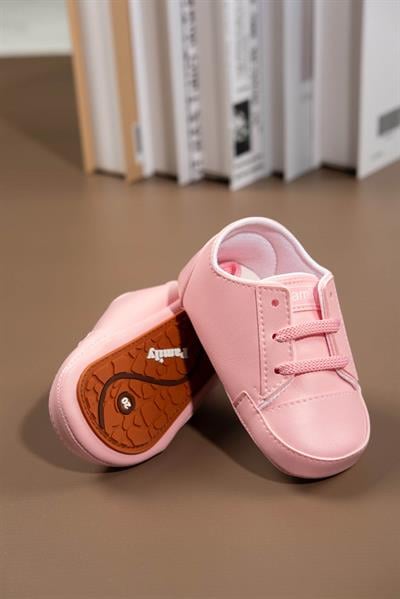 İlk Adım Ayakkabısı Yumuşak Tabanlı Bağcıklı Kız Bebek Ayakkabı/Patik Pudra Pembe