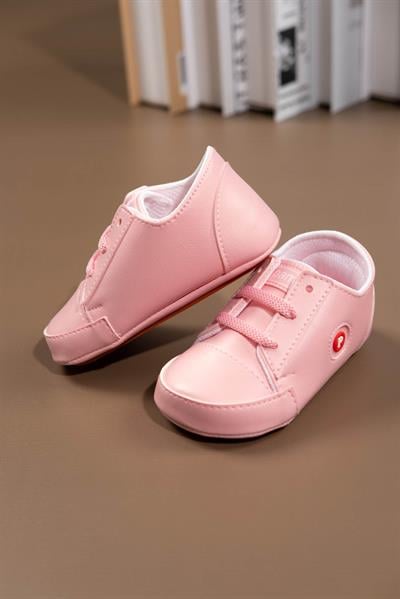 İlk Adım Ayakkabısı Yumuşak Tabanlı Bağcıklı Kız Bebek Ayakkabı/Patik Pudra Pembe