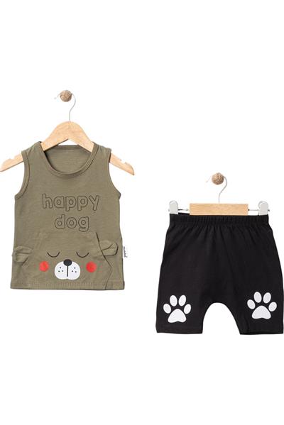 Happy Dog Köpek Pati Baskılı Şortlu Takım Haki