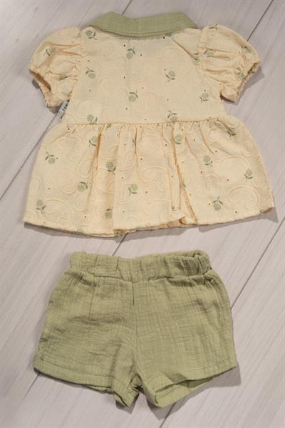 Nakış Detaylı Şortlu Kız Bebek Takımı Yeşil