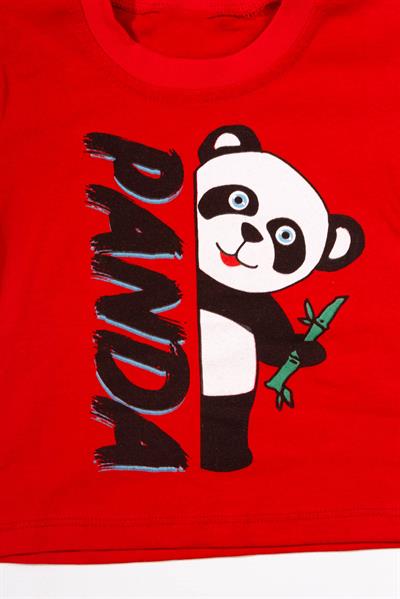 Panda Baskılı Erkek Bebek Şortlu Takım Kırmızı