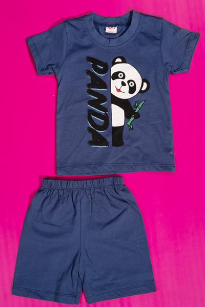 Panda Baskılı Erkek Bebek Şortlu Takım Mavi
