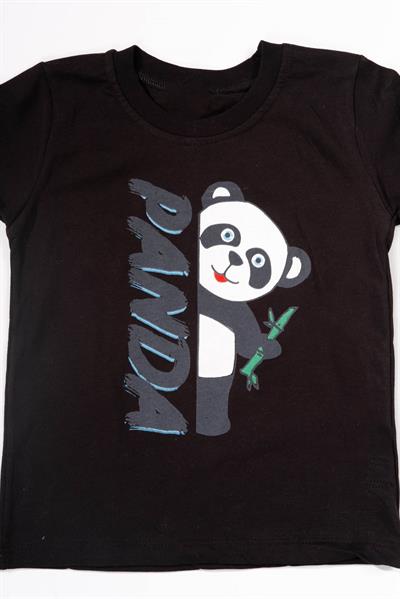 Panda Baskılı Erkek Bebek Şortlu Takım Siyah