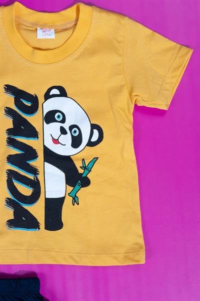 Panda Baskılı Erkek Bebek Şortlu Takım Turuncu
