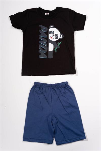 Panda Baskılı Erkek Bebek Şortlu Takım Siyah