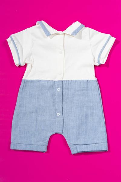 Papyon Detaylı Gömlek Yakalı Erkek Bebek Çıtçıtlı Tulum Mavi 