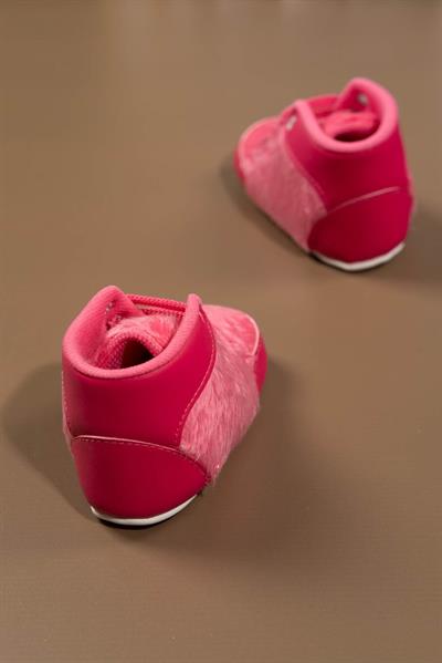 Pembe Peluş Dokulu Ayıcık Aplikeli Kız Bebek İlk Adım Ayakkabı/Patik Koyu Pembe