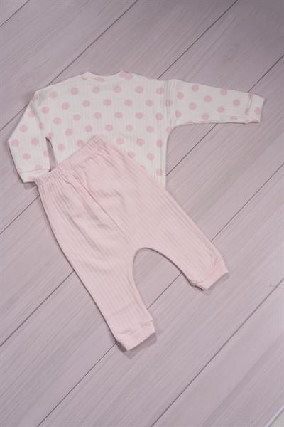 Puantiyeli “Lovely” Yazılı Kız Bebek Takımı Toz Pembe