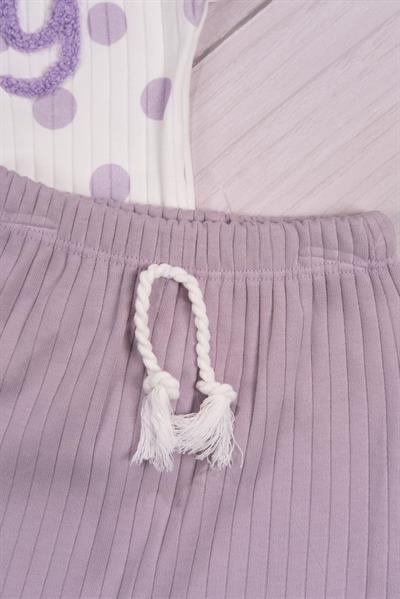 Puantiyeli “Lovely” Yazılı Kız Bebek Takımı Lila