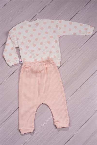 Puantiyeli “Lovely” Yazılı Kız Bebek Takımı Yavruağzı