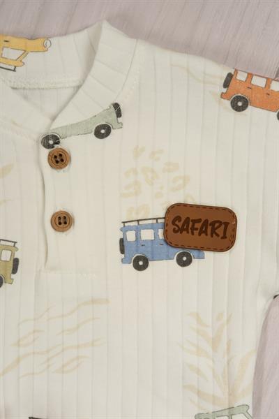 Safari Araç Desenli Altlı 2li Bebek Takımı Kahverengi