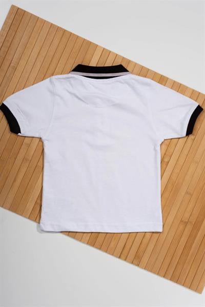 Şık Kontrast Yakalı Erkek Çocuk Polo Tişört Beyaz